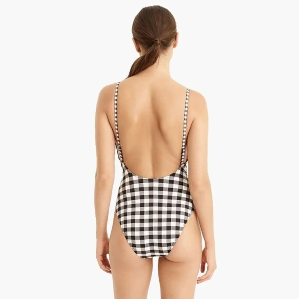 J. Crew V-Neck One-Piece Swimsuit in Gingham